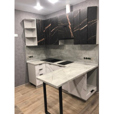 Кухня угловая Монца 1.0 на 2.3 м кварц черный / мрамор арктик